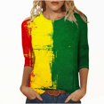 thumbnail image 2 of Fridja Chemises en Solde pour Femmes Manches 3/4 Col Rond Hauts Femmes Printemps Été Décontracté Ample Rayé Imprimé Blouses de Plage Vacances (Multicolore, TG), 2 of 5