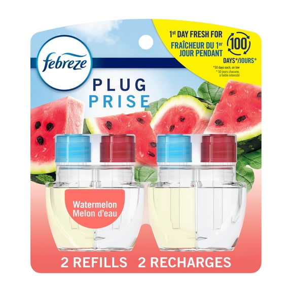 Febreze Désodorisant à Brancher, Recharge d'Huiles Parfumées Anti-Odeurs, Melon d'Eau, 2 Recharges