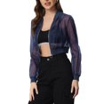 thumbnail image 4 of Allegra K Blouson Bomber pour Femmes à Manches Longues Court en Maille Transparente Vestes TP Bleu, 4 of 5