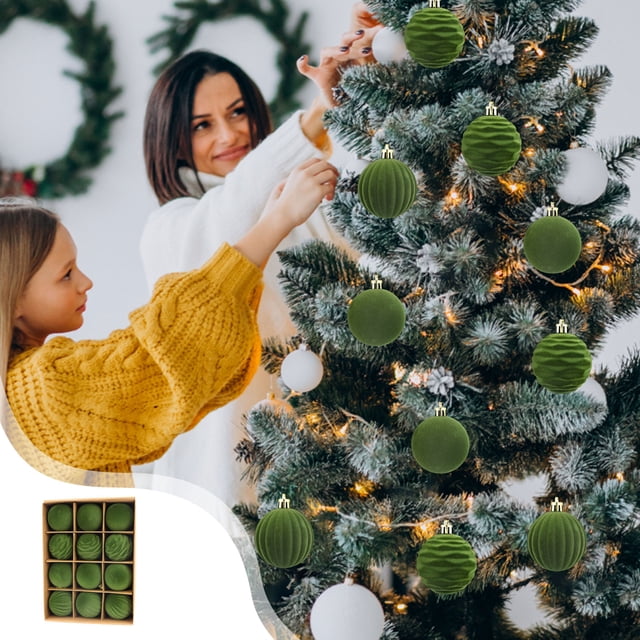 PEONAVET Christmas Ball Christmas Decorations 12 Piece Flocked Christmas Balls Christmas Decoration SetMultiple Styles Of Christmas Tree Decorations Can Also Be Used for Other Party