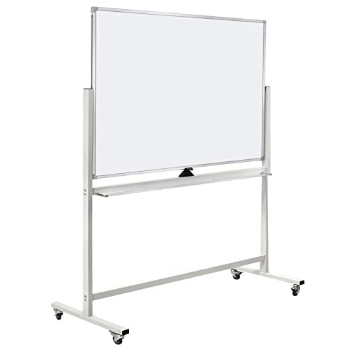 Tableau Blanc Mobile à Double Face avec Aimant, Effaçable à Sec, sur Roulettes avec Cadre en Aluminium et Support portable. le Tableau Blanc Roulant 48"x36 Pouces Présente une surface Magnétique, Fonction de Retournement Facile, et Convient aux Salles de Classe, aux Fournitures pour Enseignants et aux Présentations au Bureau.
