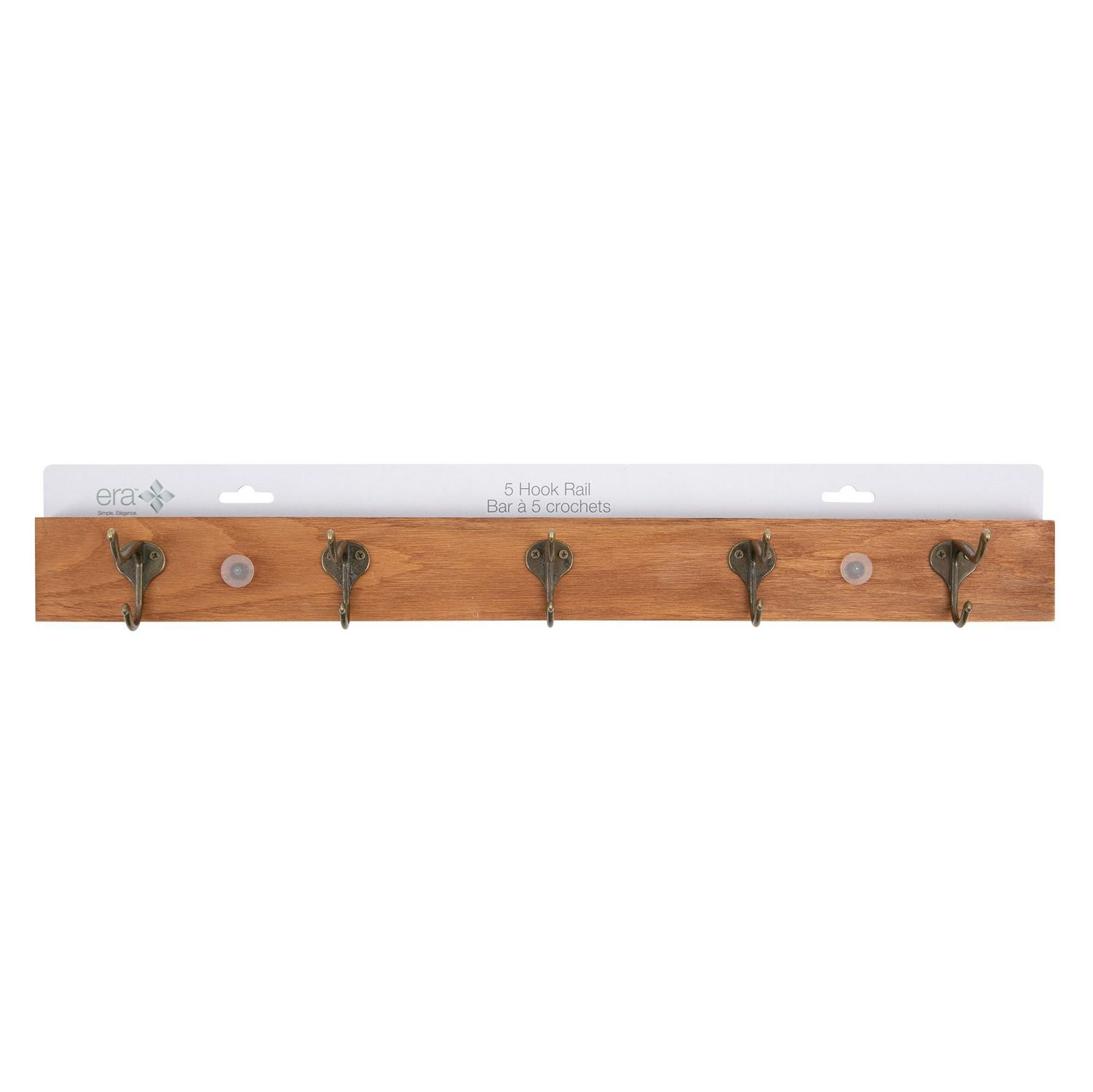 Era Farmhouse 5 Hook Wood Rail, Medium Stain