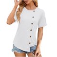 thumbnail image 1 of Penkiiy T-Shirts Doux pour Femmes, Mode Décontractée Col Rond Décoratif Bouton Couleur Unie Manches Courtes T-Shirt Haut S Blanc, 1 of 8