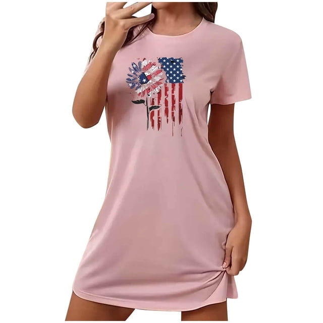 Chemises à Manches Courtes pour Femmes, Chemise de Nuit Courte Ample pour Femmes avec Imprimé sur la Poitrine, Robe de Nuit à Manches Courtes, Chemises de Nuit pour Femmes Douces, Chemises de Nuit pour Femmes Douces, Chemises à Manches Courtes pour Femmes