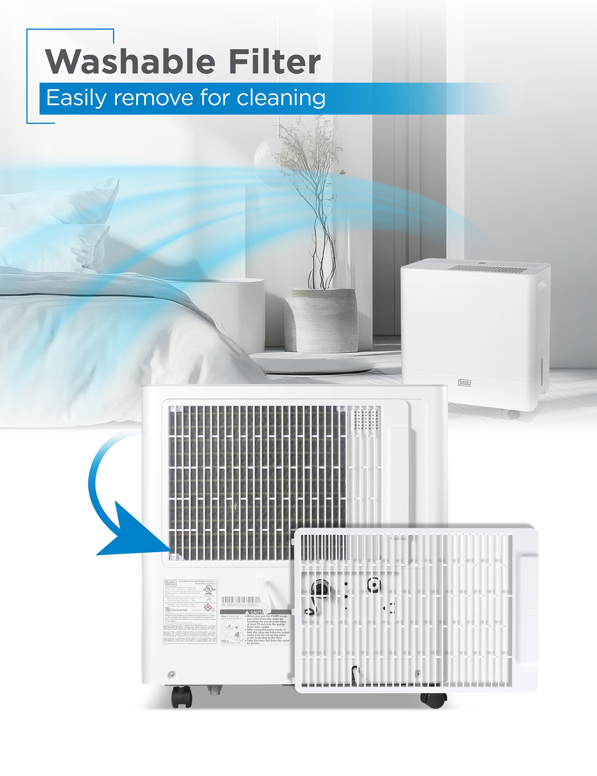 BLACK+DECKER 22.27-Pint Portable Dehumidifier, For up to 1500 Sq. Ft. Coverage, 6.8-Pint Bucket, Energy Star 6.0 Certified, BDM22WCDA, White