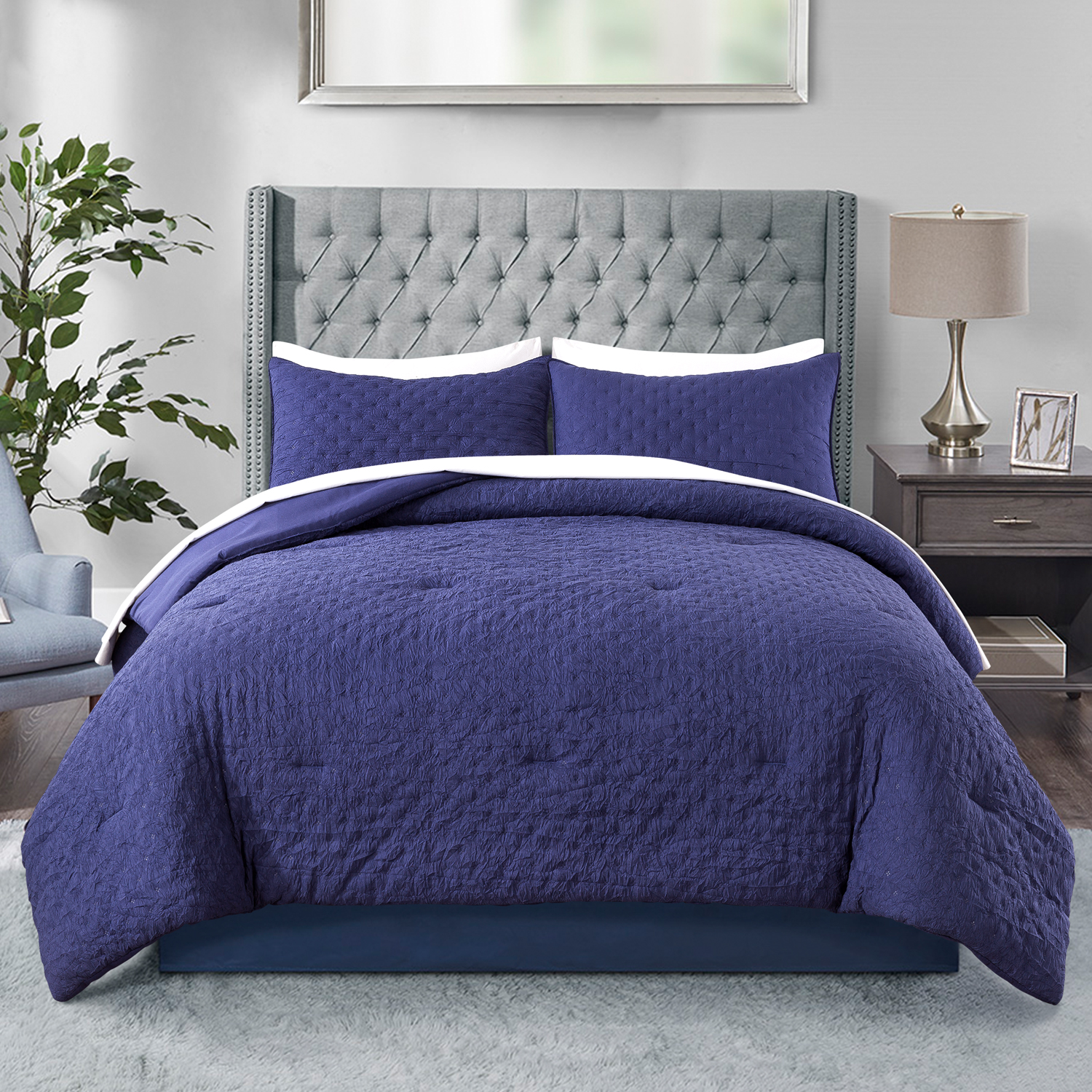 JML 3 Piece Queen Comforter Set - All Season 480GSM Down Alternative Comforter, Navy