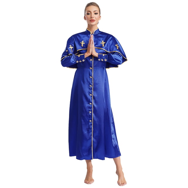 Manyakai Women Graduation Gown Judge Pastor Robes Long Sleeve Halloween Theme Party Performance Blue S