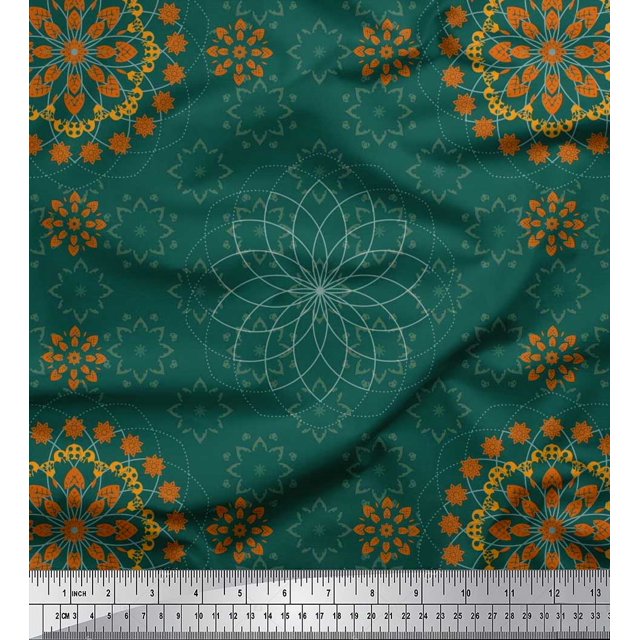 Soimoi Polyester Crepe Fabric Mandala Decorative Print Fabric by Yard 52 Inch Wide