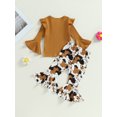 thumbnail image 2 of Kmbangi Toddler Girl Fall Clothes Letter Print Long Sleeve Crewneck Ribbed Tops Flare Pants Set 2Pcs Outfit, 2 of 9