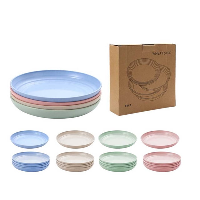 Ensemble de 4 Assiettes Alimentaires en Plastique Incassables Légères Rondes Plat de Souper Hôtel Bar Cuisine Vaisselle Intérieur Extérieur Camping Randonnée Pique-Nique Vaisselle Vert