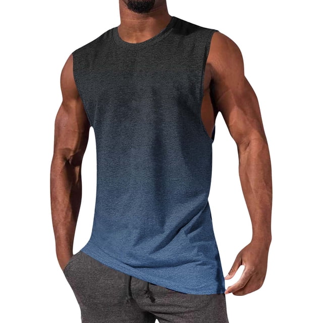 NTACZA Athletic Tank Tops Men Sleeveless Basic Shirt Crew Neck Sports Gradient Mens T Shirts M