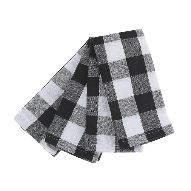Cotton Table Napkin (Set Of 4 Pcs) (White Buffalo) - Set of 2 featuring black and white buffalo plaid pattern, made from 100% cotton for absorbency, folded neatly on a white background, ideal for daily dining or entertaining and often used as decorative napkins.