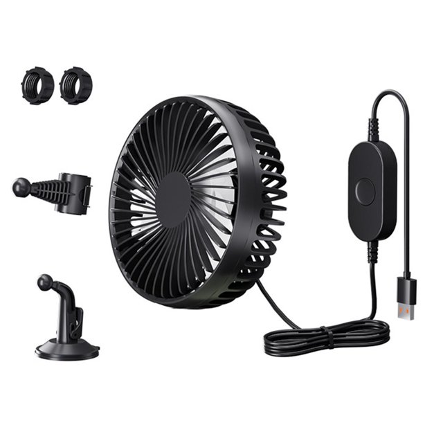 veasfak USB Car Cooling Fan Adjustable for Sedan Backseat Dashboard Van Black