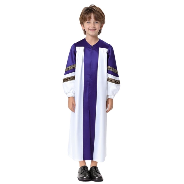 Moggemol Robe de Collation des Grades pour Garçons Robe de Danse à Manches Longues à Blocs de Couleur pour Église Choral Violet 14