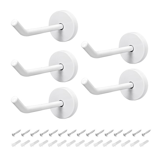 Unique Bargains 5 Pcs Crochets Muraux Crochets de Peignoir Porte-Serviettes Simple avec Vis, Acier Inoxydable, (1.77 Pouces, Blanc)