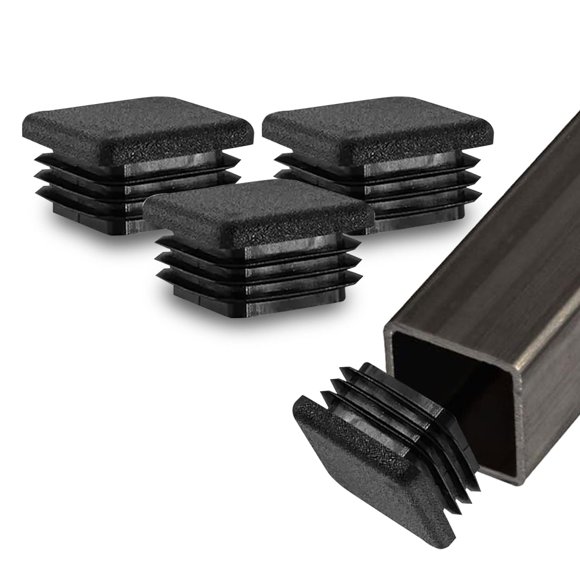 Prescott Plastics 1" (25.4 mm) Outer Perimeter Ribbed Plastic Hole Plugs, Square Black Metal Tubing End Caps, Strong Furniture Leg Inserts, Impact & Weather Resistant, Made in the USA - 20 Pack