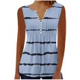 thumbnail image 1 of Timegard Tank Tops for Women Notched V-Neck Button Ruched Striped Sleeveless Tshirts Casual Tunic Top, 1 of 5