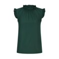 thumbnail image 3 of Timegard Tank Tops for Women Crew Neck Ruffle Sleeve Ruched Solid Color Comfy Work Casual Tunic Tops, 3 of 5