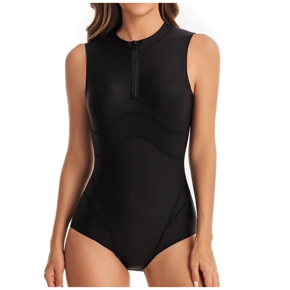 Women's Sleeveless Sun Swimsuit - Zipper Surf Swimwear - UV Protection Beachwear