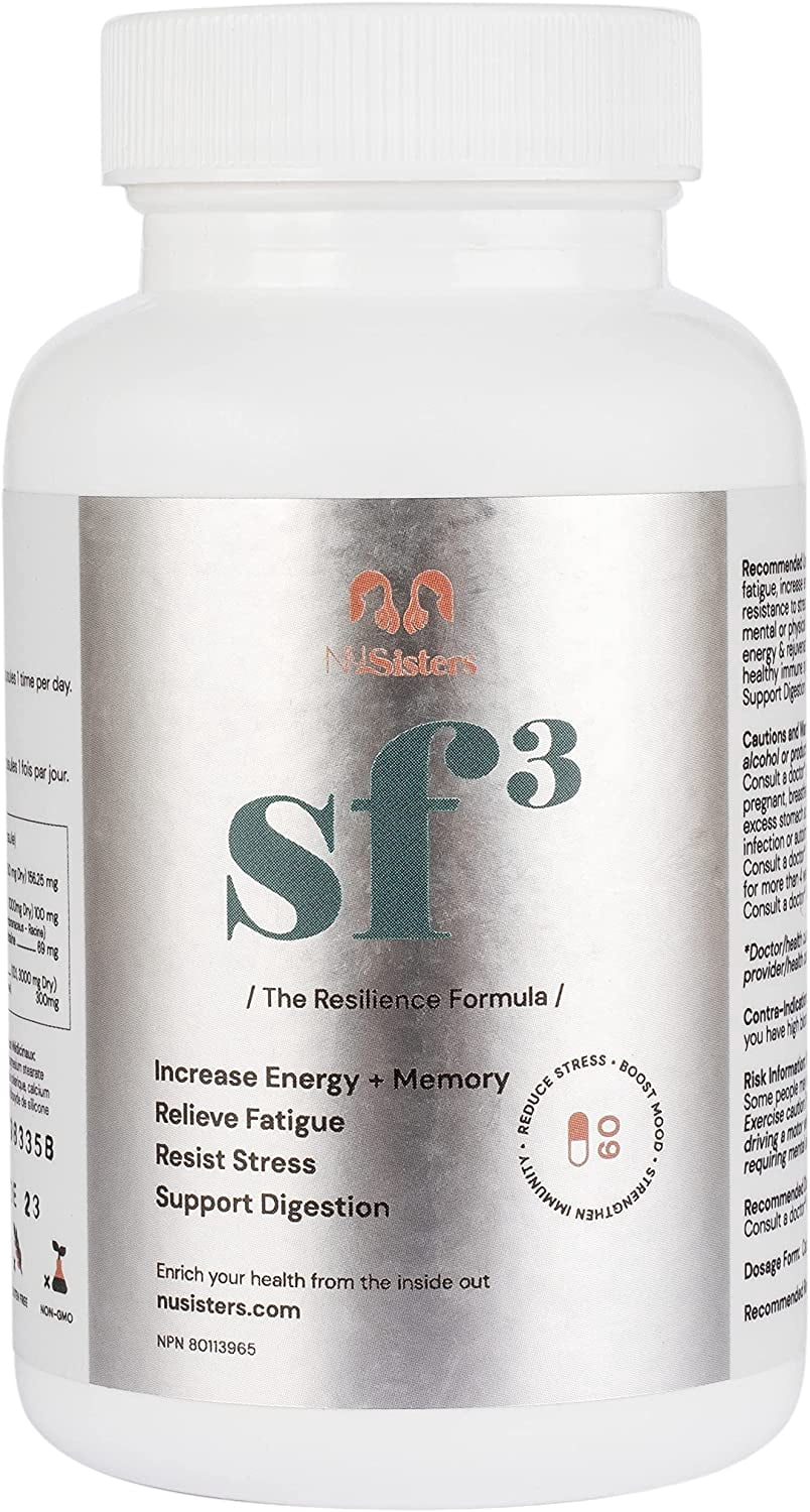 NuSisters Stress Free 3 (SF3), Resilience Formula, Memory Enhancer, Increases Energy + Resistance to Stress, Healthy immune system, Improve sleep - Health Canada Licensed NPN #80113965 (60 Capsules)