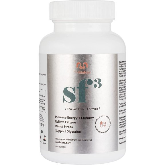 NuSisters Stress Free 3 (SF3), Resilience Formula, Memory Enhancer, Increases Energy + Resistance to Stress, Healthy immune system, Improve sleep - Health Canada Licensed NPN #80113965 (60 Capsules)