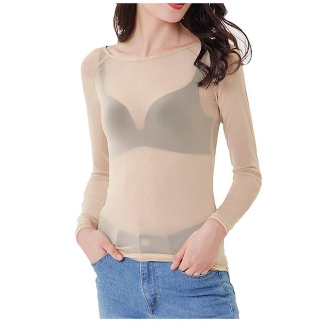Chemise en Maille Transparente à Manches Longues pour Femmes Polyester pour Superposition dans Différentes Saisons