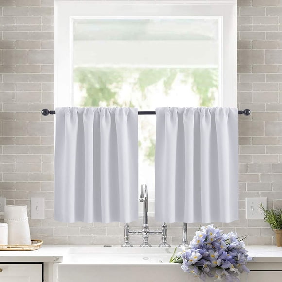 shyuyusa Solid Tone Light Blocking Drape, Rod Installed Short Window Curtain, 29.92×36.22 Inch Soft Fabric Panel, 2PCS for Household Shading Matching