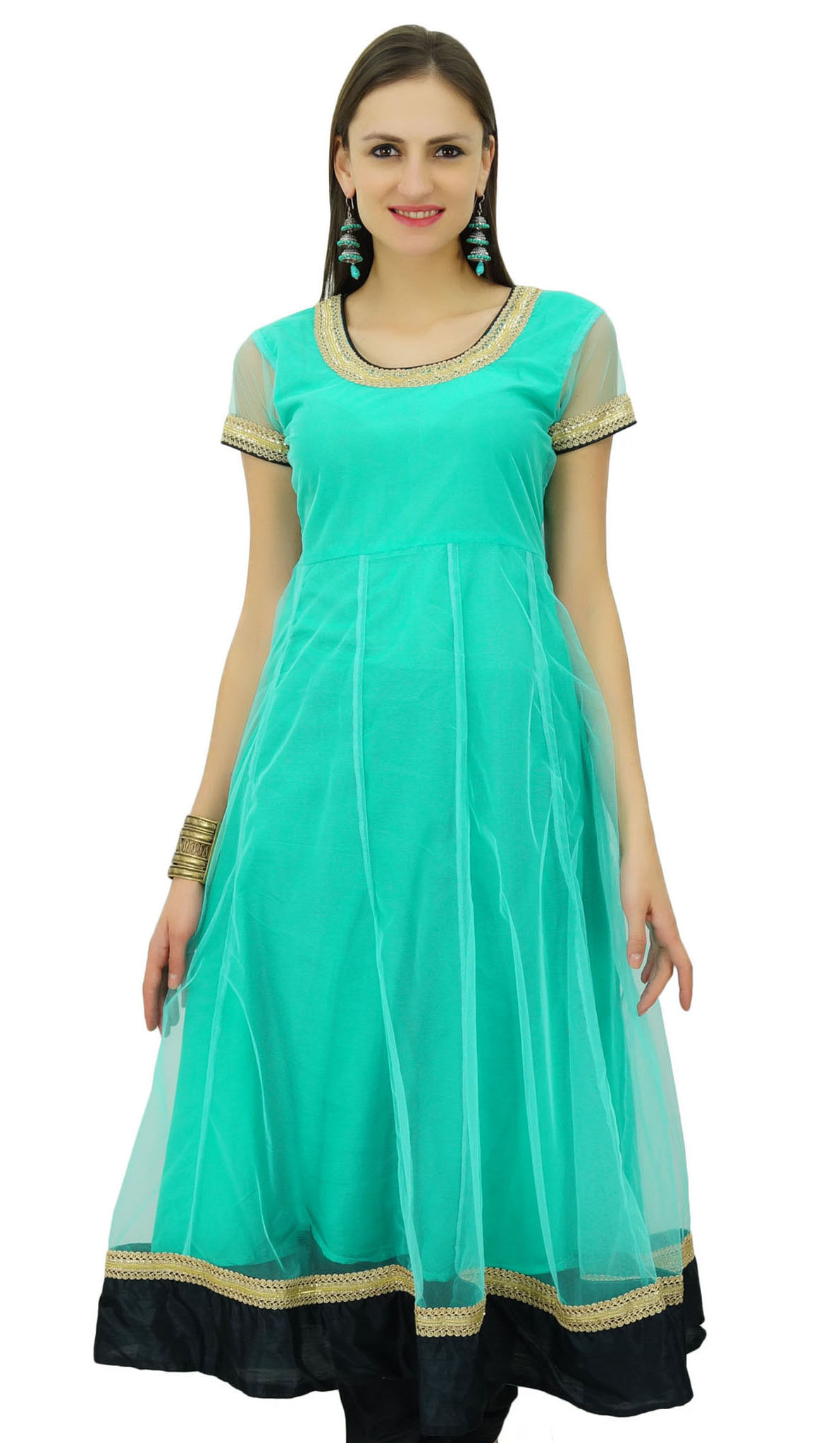 Bimba Robe Anarkali en Filet Évasé Kurta Kurti Unie Tunique Indienne Vêtements Personnalisés