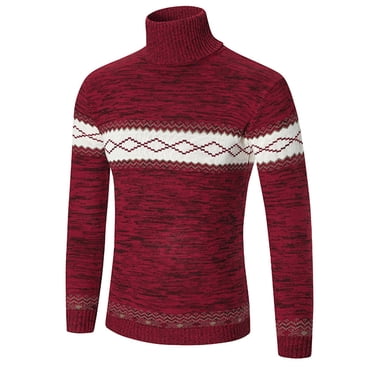 EGNMCR Chandail à Col Roulé pour Hommes Mode Décontractée Contraste de Couleur Imprimé Tricot Manches Longues Chandail Extensible Col Montant, Gifts for Men