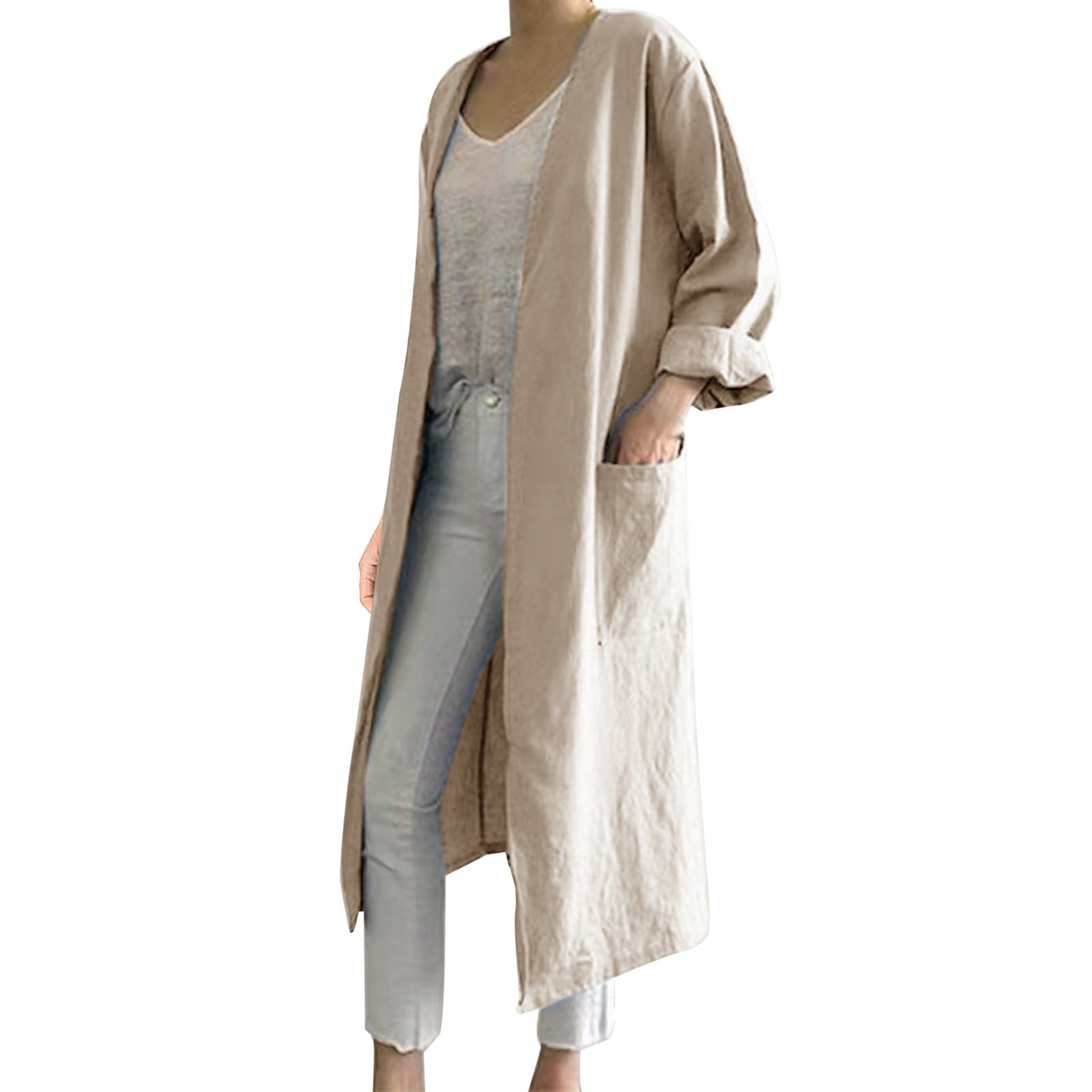 Kcodviy Women's Solid Color with Womens Loose Cardigan Pockets Mid Length Cardigan Holiday Outfits for Women Casual Jacket