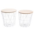 thumbnail image 1 of Ensemble de 2 Tables d'Appoint Rondes Gigognes avec Paniers de Rangement en Métal – Tables d'Appoint Blanches pour la Maison et le Salon, 1 of 8