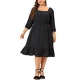 thumbnail image 2 of GRACE & GRANDEUR Robe Midi à Pois Suisses pour Femme Grande Taille, Taille Smockée, Manches 3/4, 3X, Noir, 2 of 6