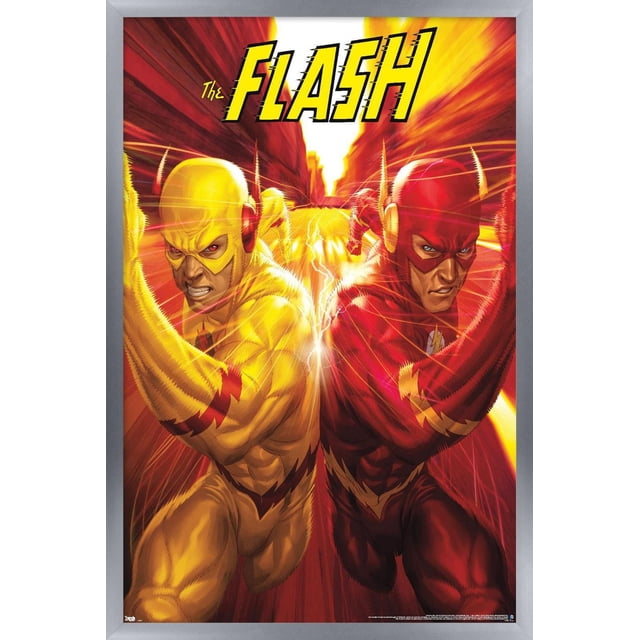 DC Comics - The Flash and The Reverse Flash - Affiche Murale de Course Représentant The Flash en Rouge et le Reverse Flash en Jaune, Course Côte à Côte avec Effets de Foudre, Imprimée sur Papier d'Affiche Lustré de 22,375 par 34 Pouces avec Arrière-Plan Flou de Mouvement Rouge et Jaune vibrant, Convient à la Déco Murale de la Maison Ou du Bureau.