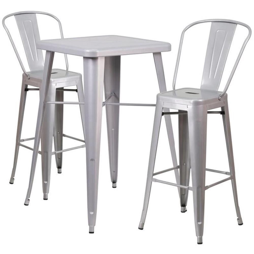 Bowery Hill Ensemble de Table de Bar en Métal 3 Pcs, Argent