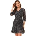 thumbnail image 1 of INSPIRE CHIC Women's 3/4 Sleeve Ruffle Hem Buttons Decor Drawstring Ruched Dress, 1 of 6