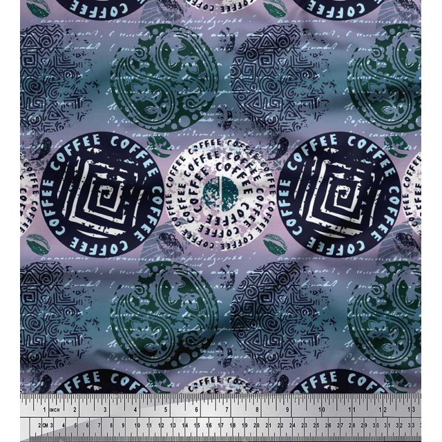 Soimoi Cotton Voile Fabric Text,Floral & Greek Key Block Print Fabric by Yard 42 Inch Wide
