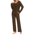thumbnail image 1 of Timegard Ensembles de Pyjamas pour Femmes Confortables, Haut à Manches Longues Froncé à Col Rond et Pantalon, Tenues de Pyjama Amples pour l'Automne, 1 of 6