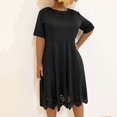 thumbnail image 4 of LOVZFMLL Robe Maxi d'Été Ample pour Femme, Unie, à Fleurs Brûlées, Ajourée, à Manches Courtes, à Col Rond, Noire, TG, 4 of 7