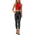 thumbnail image 2 of INSPIRE CHIC Haut pour Femme Col Montant Fermeture Éclair devant Sans Manches Holographique Scintillant Hauts de Fête S Rouge, 2 of 6