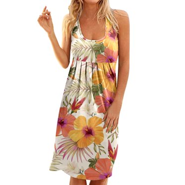 TJAZFJPA Robe Cocktail Noire Femme Robe d'Été Décontractée Sans Manches Robe de Plage Col Rond Robe Imprimée Robe en Latex pour Femmes Sexy Robes Formelles pour Mariage