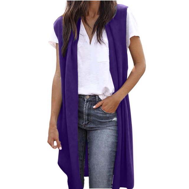 Birdeem Mode Femmes Manteau Uni Décontracté Sans Manches Haut Long Cardigan Blouse