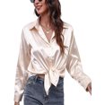 thumbnail image 4 of Innerwin Tops Lapel Neck Women Shirts Work Button Down Single Breasted Blouse Champagne XL, 4 of 7