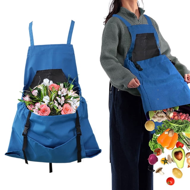 Gardeners Apron with Quick Release Pockets Water- Fabric Adjustable Back Straps for Fruit Picking and Yard Work