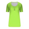 thumbnail image 3 of AherBiu Women Tops Stretchy Slim Tight Button Ribbed Knitted Short Sleeve Round Neck Basic Summer Tshirts, 3 of 4