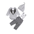 thumbnail image 1 of FOCUSNORM Barboteuse à Carreaux à Manches Longues pour Bébé Garçon et Pantalon à Bretelles avec Chapeau, 1 of 7