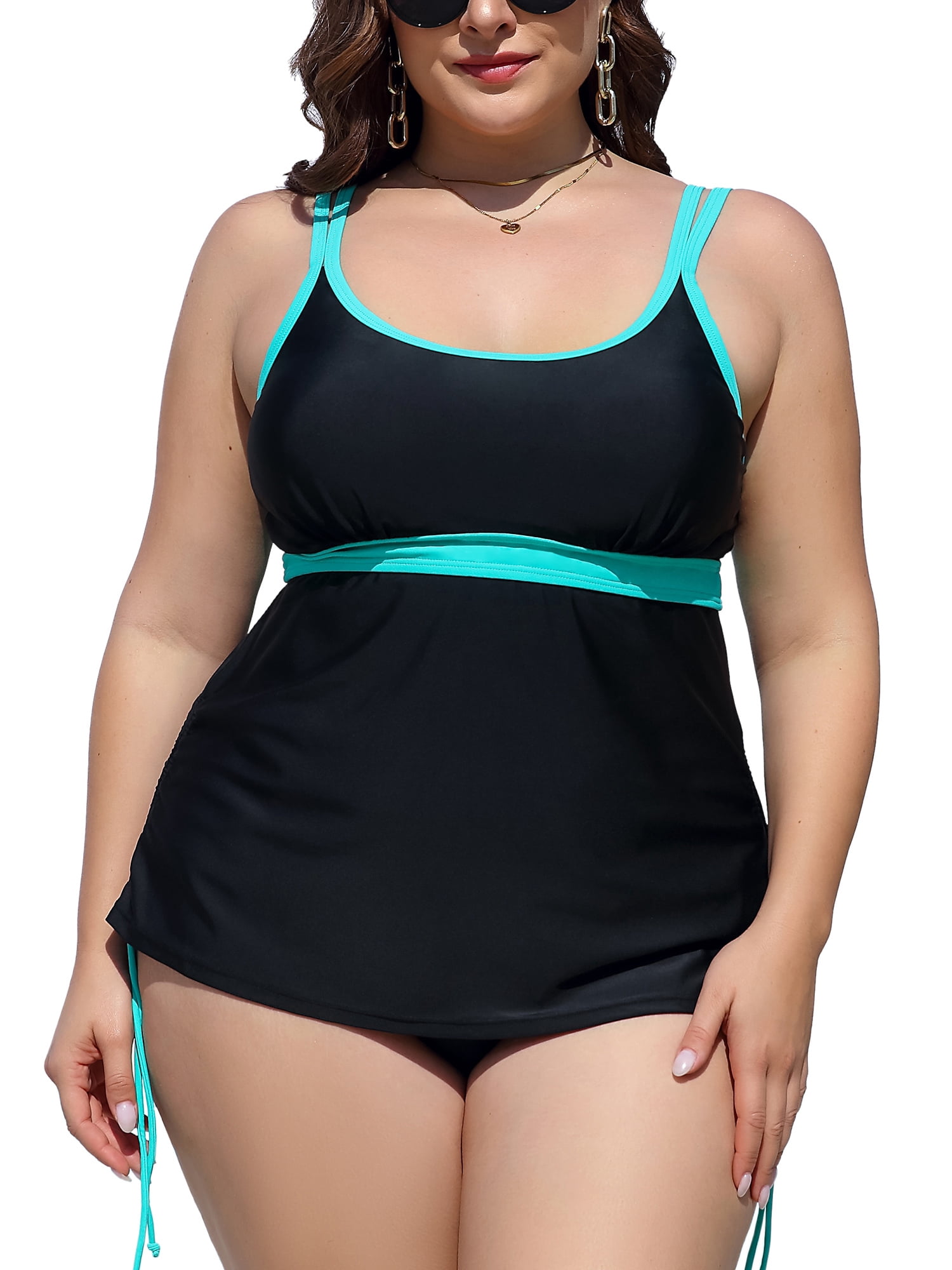 Charmo Womens Plus Size Tankini Tops Side Tie Swim Tops Tummy Control Flowy Bathing Suits Tops