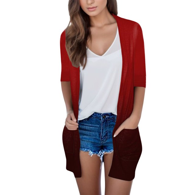 Cardigan à Manches Longues pour Femmes, Cardigan d'Automne à devant Ouvert avec Poches, Duster Décontracté, Chandail Cardigan Léger