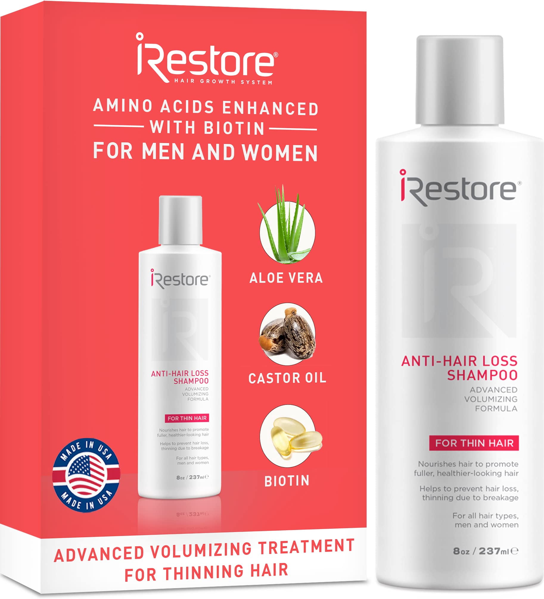 iRestore Biotin Hair Growth Shampoo for Thinning Hair and Hair Loss â€“ Anti Hair Loss Shampoo for Men and Women, Thickening & Volumizing Shampoo with Aloe Vera, Green Tea and Natural Ingredients