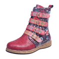 thumbnail image 1 of XZNGL Vintage Red Boots Large Printed European And American Style Leather Boots, 1 of 8