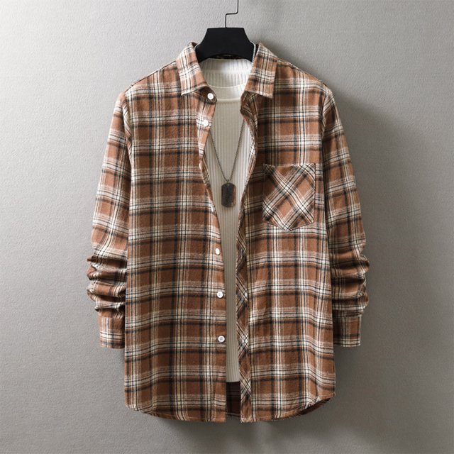 TIMIFIS Printemps Automne Chemises à Carreaux à Manches Longues pour Hommes Décontractées Col Rabattu Hauts Nouvelles Chemises Régulières à Boutons avec Poche